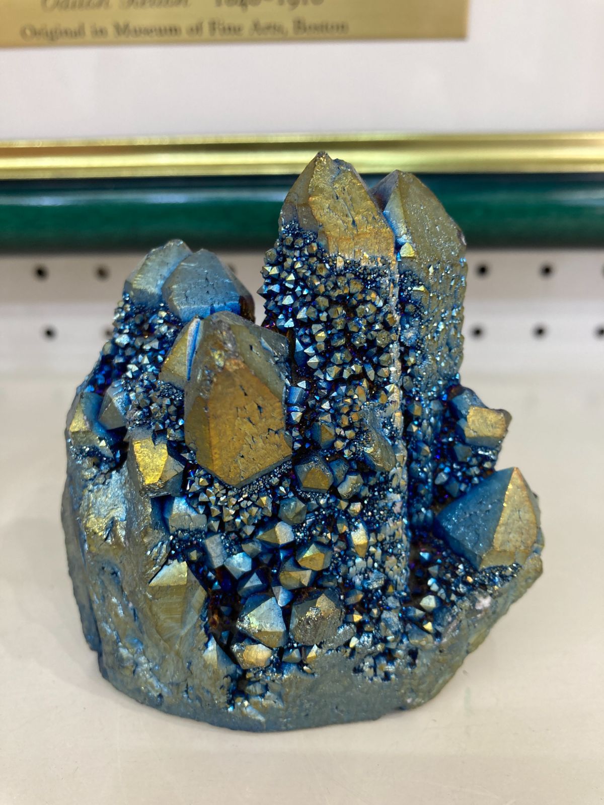 オーラ原石 ブルー&金色 天然石 水晶 クラスター ポイント 413g 城 オーラ原石 ブルー&金色 天然石 水晶 クラスター ポイント 413g 城