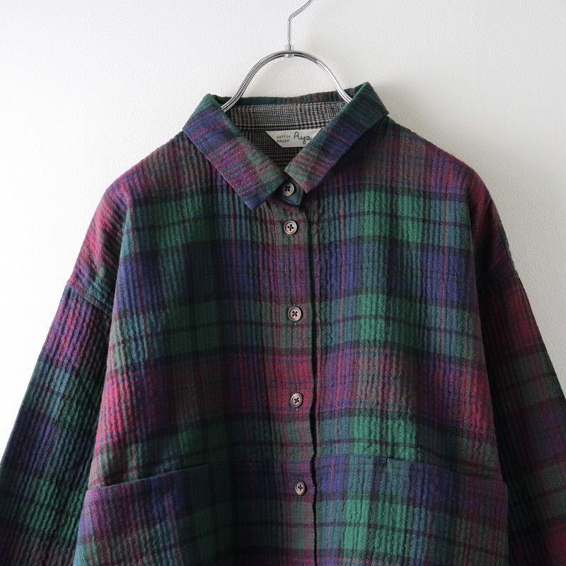 コットンハウス アヤ 美品 シャツ M 青 ブルー チェック柄 コットンハウス アヤ 美品 シャツ M 青 ブルー チェック柄の通販 by