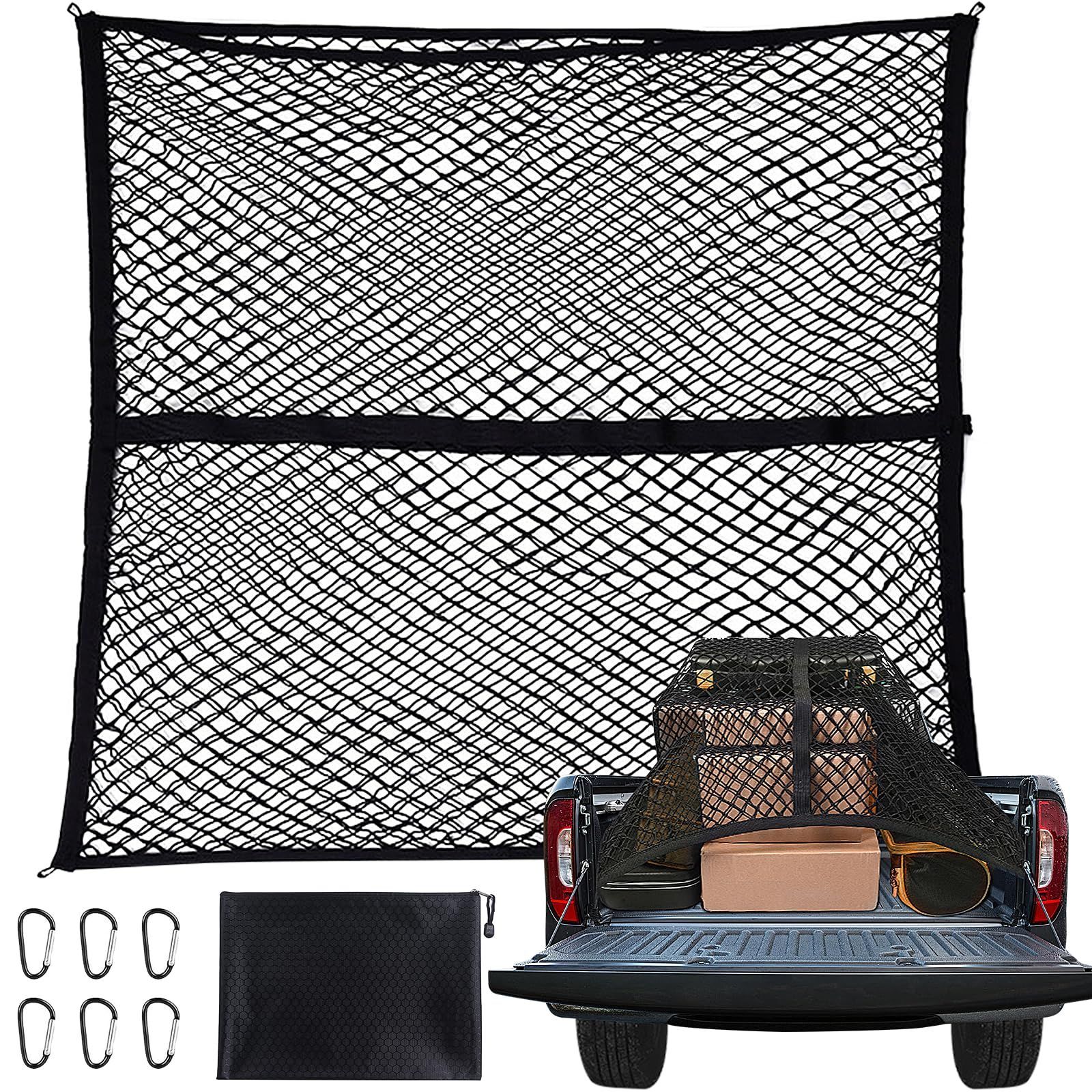 人気商品 Ysemco カーゴネット 120×120cm(最大240×240cm）200%伸縮率 車用 ラゲッジネット ルーフキャリア ツーリングネット フック付属 収納ポーチ付属 (120*120cm)