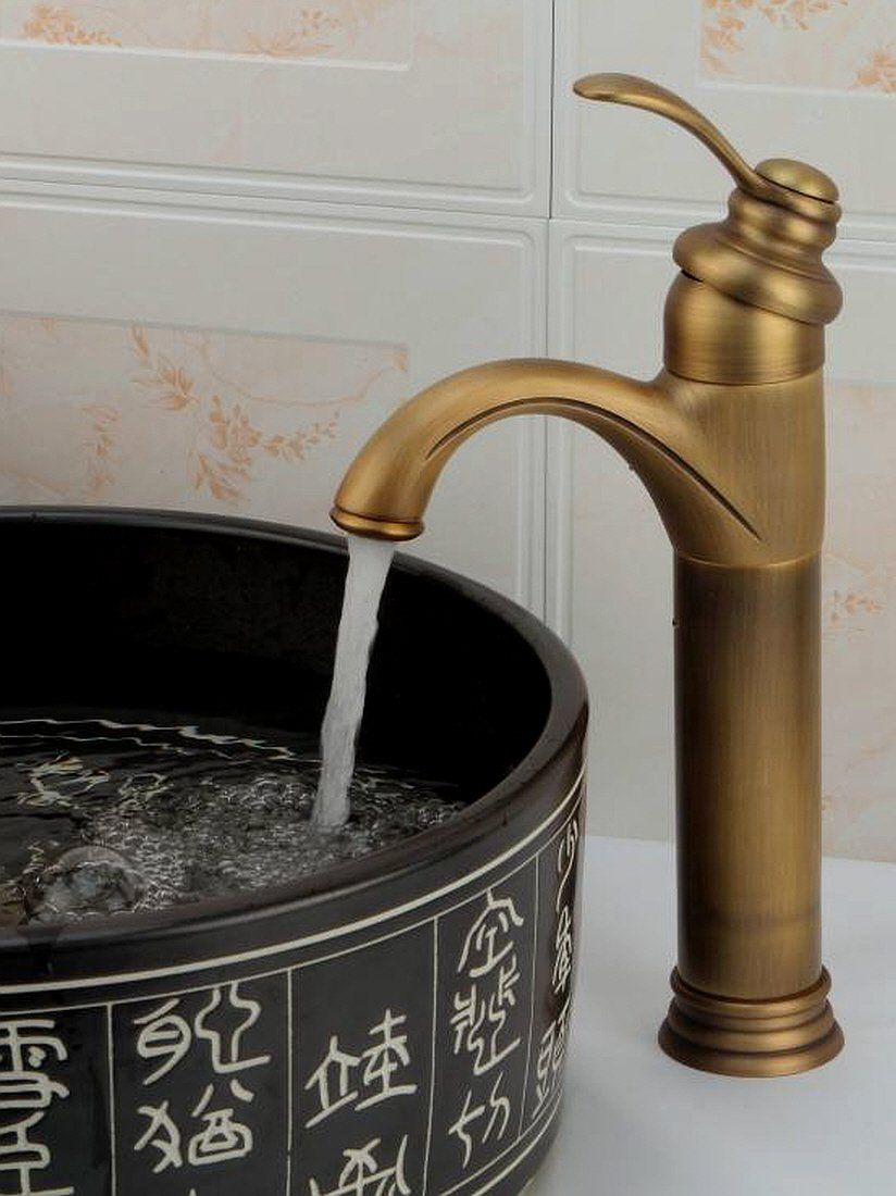 Life System ライフシステム 洗面用 アンティーク 混合水栓 蛇口 シングルレバー 14cm 32cm レトロ 手洗いボウル用 洗面台 水道 SK241 ロング