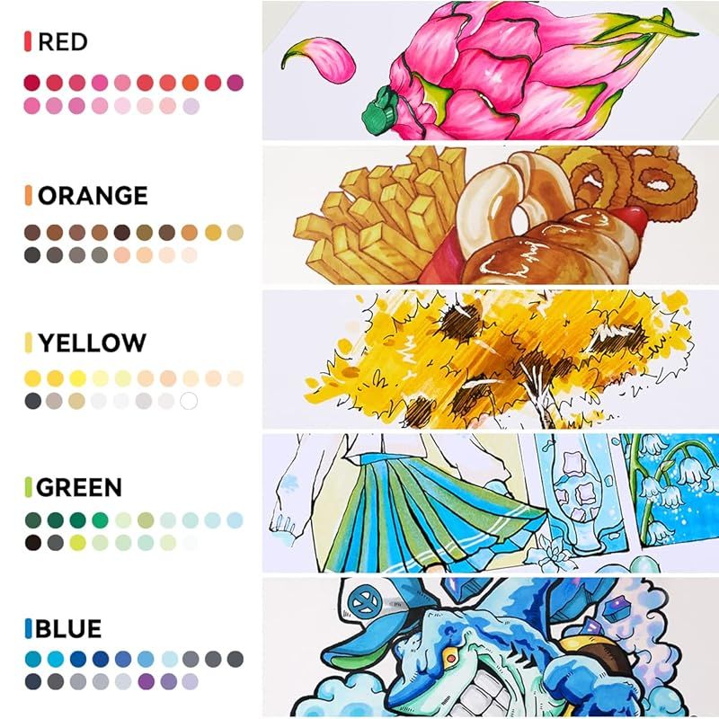 Arrtx OROS マーカーペン イラストマーカー アートマーカー 90色セット 筆と鑿の両端 速乾 色褪せしにくい コミック ギフト デザイン 漫画 スケッチ 塗り絵 アート用 画材