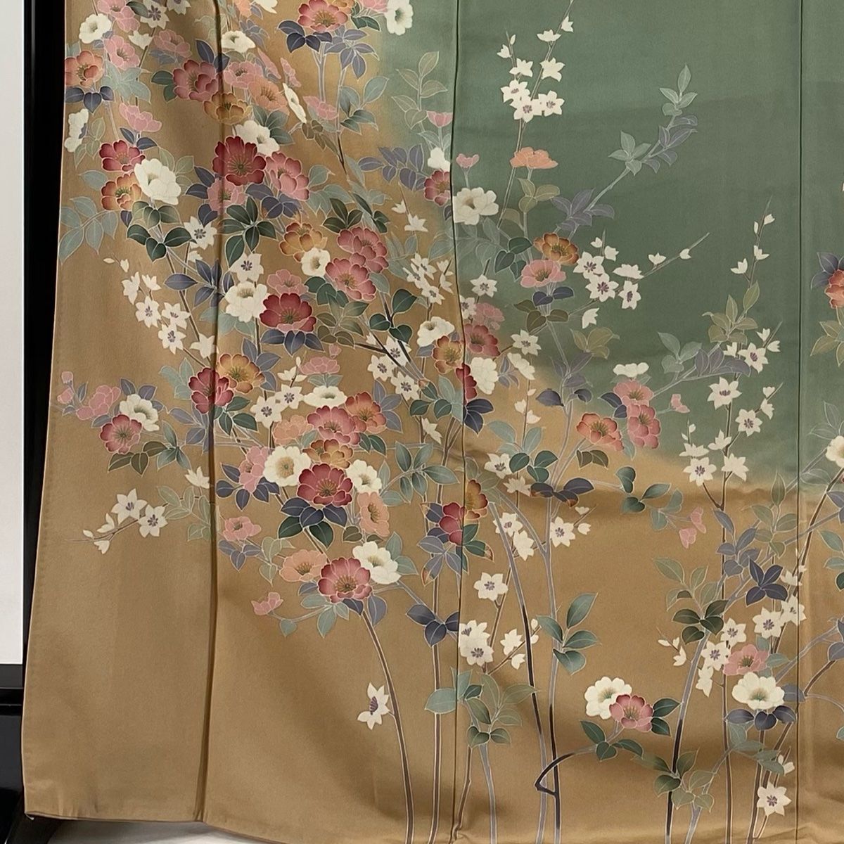 訪問着 身丈171cm 裄丈70cm L 袷 落款 枝花 染め分け ベージュ 正絹