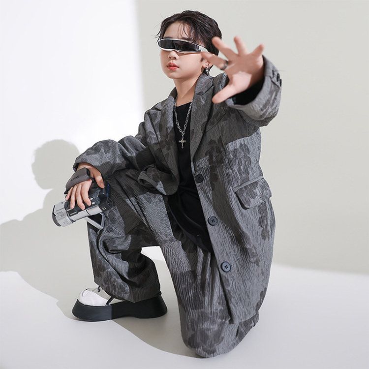 上品 花柄 キッズ ダンス衣装 スーツ セットアップ グレー