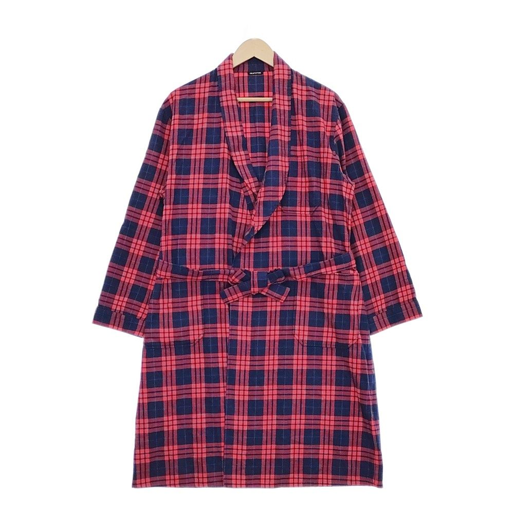 FREAK'S STORE ロングガウン 羽織 チェック サイズF コート レッド ネイビー メンズ フリークスストア【中古】5-0111T
