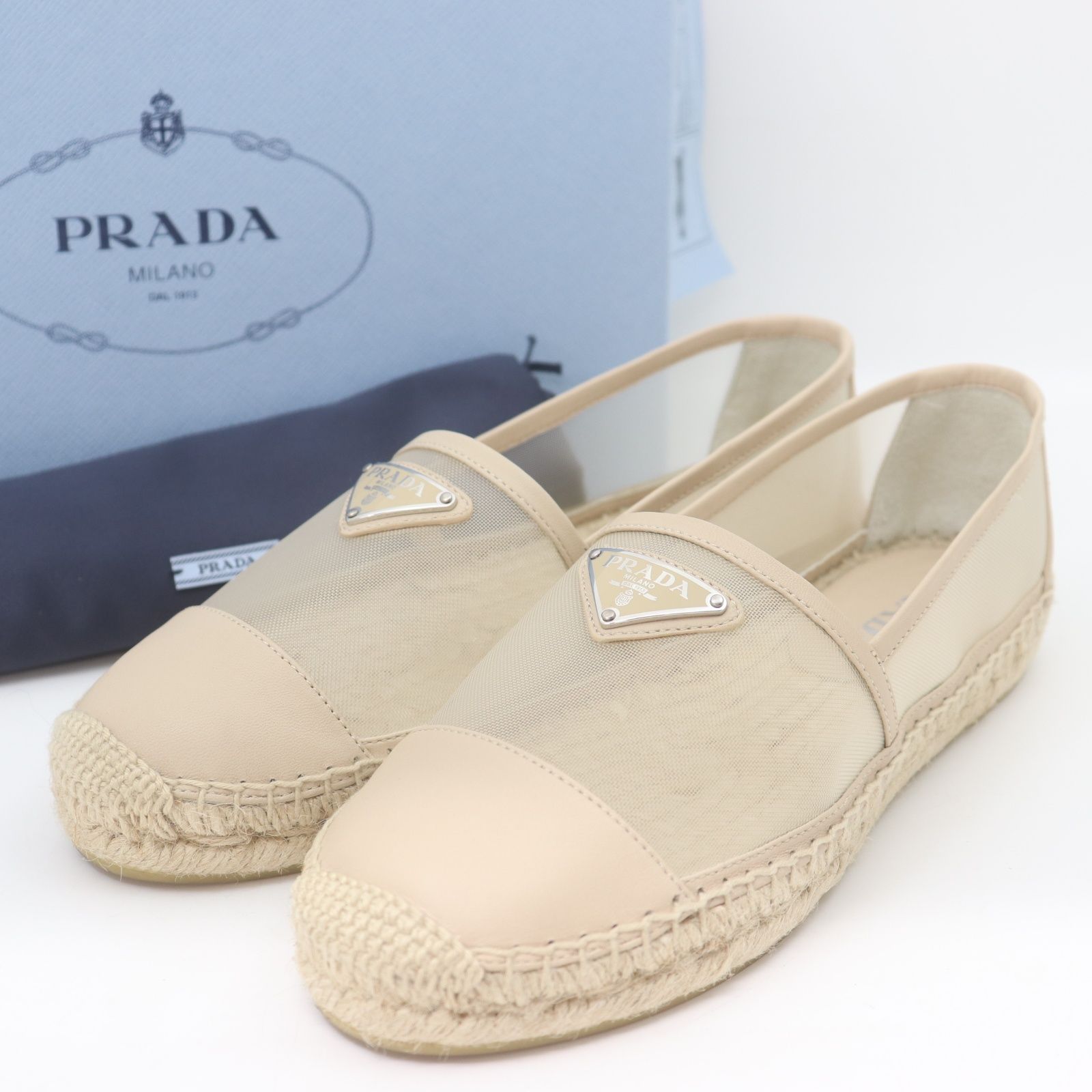 PRADA ベージュ エスパドリーユ ITO1OPWIOOT2 美品 PRADA プラダ エスパドリーユ ナッパ メッシュ