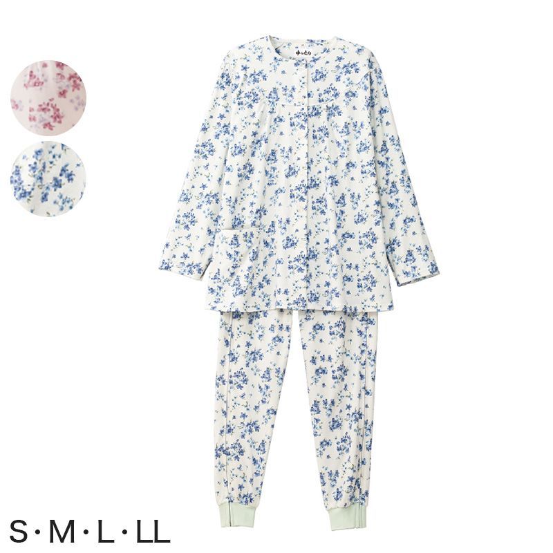 婦人 フルオープンパジャマ 上下セット S～LL レディース 綿 ワンタッチテープ マジックテープ式 おむつ交換 介護 取寄せ
