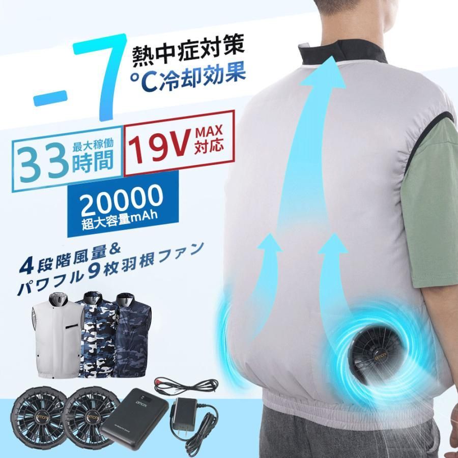 空調作業服 ベスト 空調ウェア セット 扇風機付き 大風量 清涼服 薄型 バッテリー選択必要 父の日 レディース フルハーネス対応 熱中症 2025 新生活 5v扇風機*2 5v 20000mah