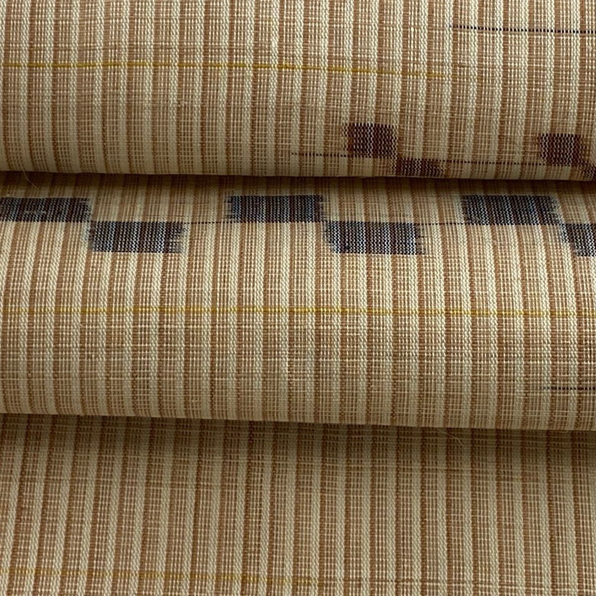 名古屋帯 美品 逸品 証紙 夏帯 八重山上布 幾何学模様 縞 薄茶色 麻  