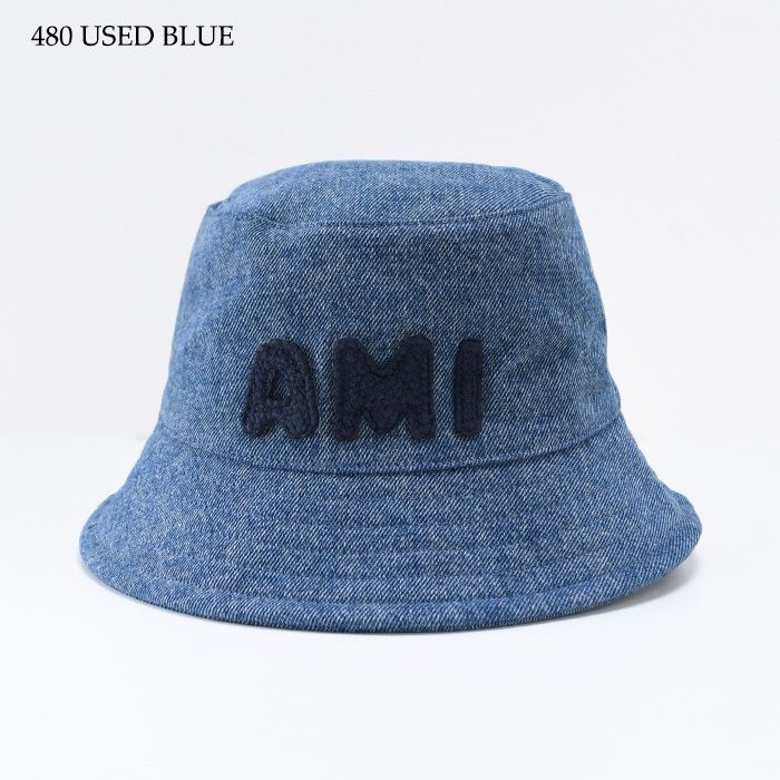 AMI Paris  Ami de Coeur 刺繍 デニム バケットハット USED BLUE Red Ami de Coeur Embroidery Bucket Hat | AMI PARIS