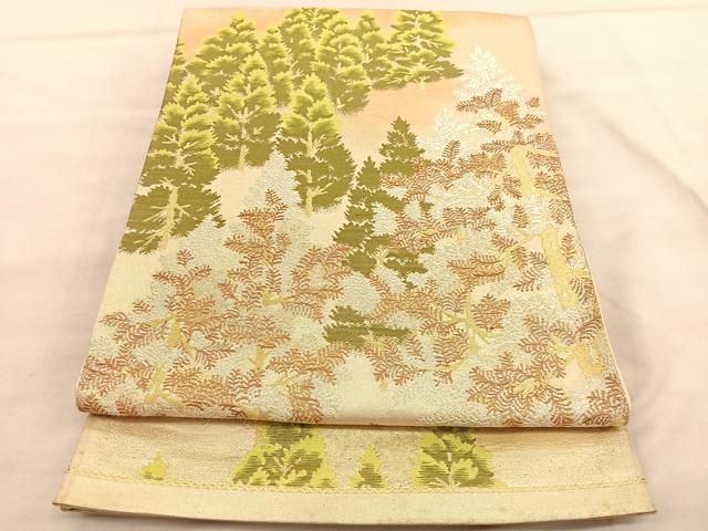 平和屋着物◎六通柄袋帯 樹林文 黒地 金銀糸 正絹 逸品 未