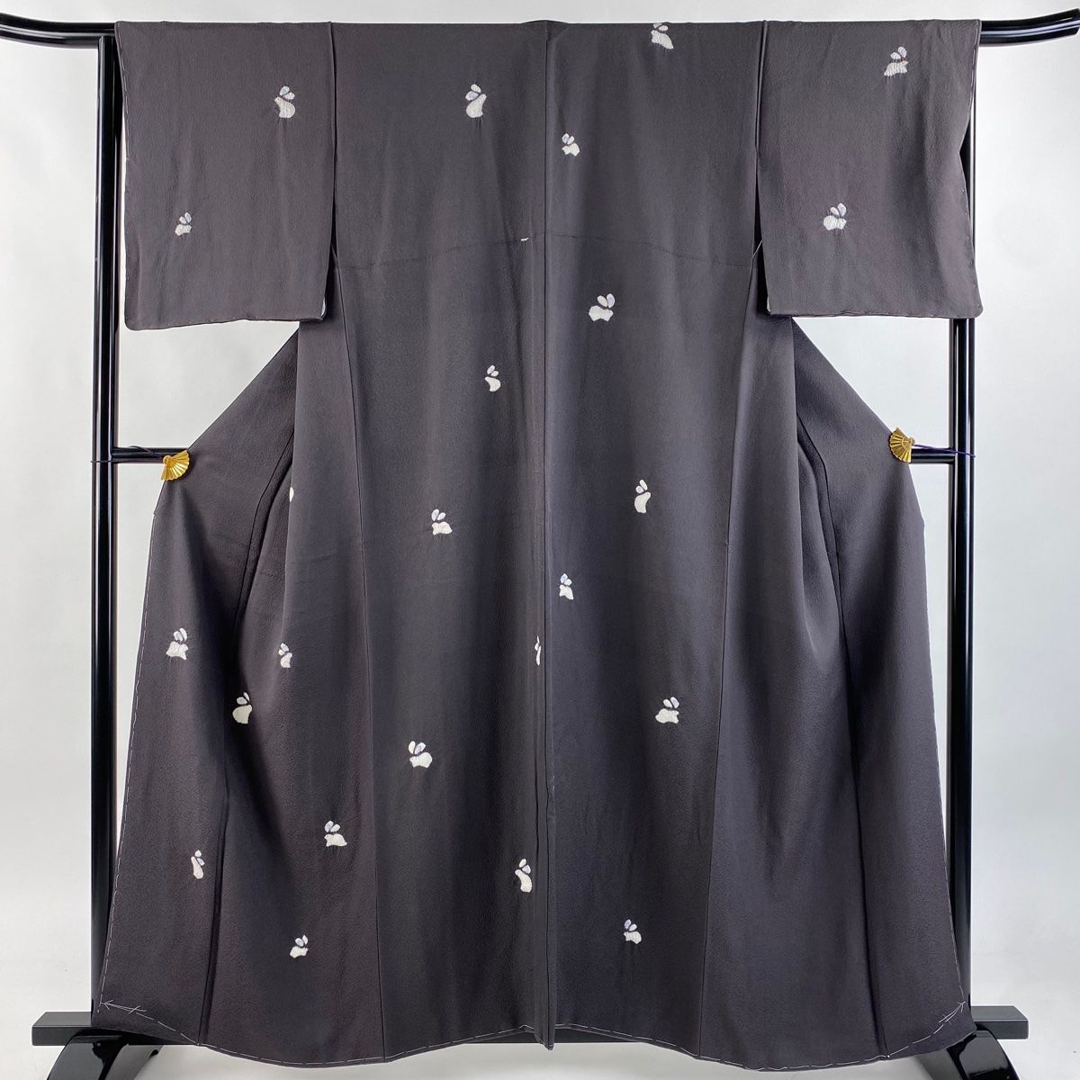 小紋 身丈158.5cm 裄丈64cm M 袷 うさぎ 絞り 灰紫 正絹 名品