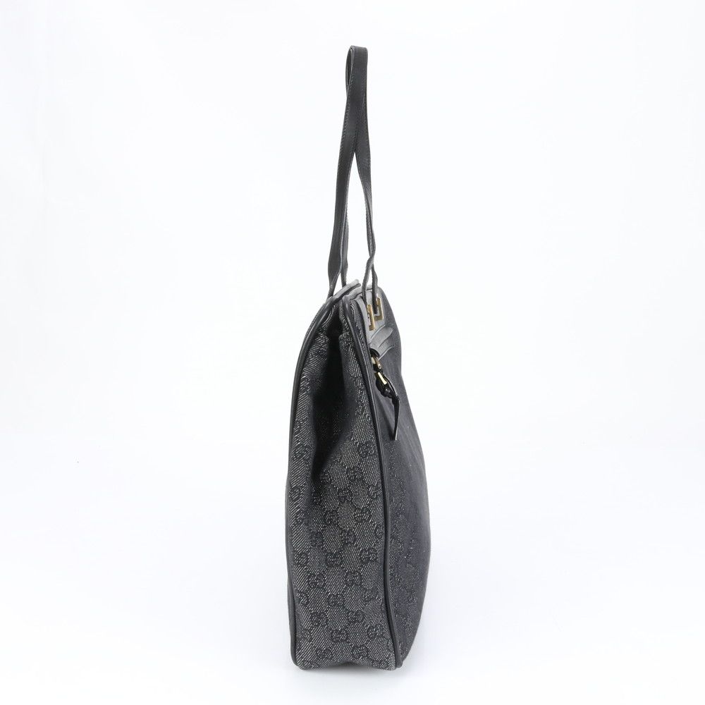 Gucci ブラック ハンドバッグ 美品 グッチ GGキャンバス 92731 レザー トート バッグ