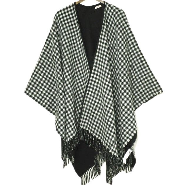 N°21 ヌメロヴェントゥーノ 22AW イタリア製 ギンガムチェック リバーシブルポンチョ AE MANTELLA 22I-6903-6983 ONE SIZE BLACK|WHITE 定価82 500円 フリンジ ブランケット ケープ コート