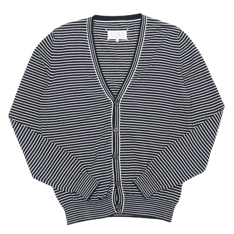 美品Maison Martin Margiela メゾン マルタン マルジェラ 14 カーディガン メンズ サイズM ボーダー コットンニット ネイビー イタリア製 ブランド古着【中古】20240412/GP6122