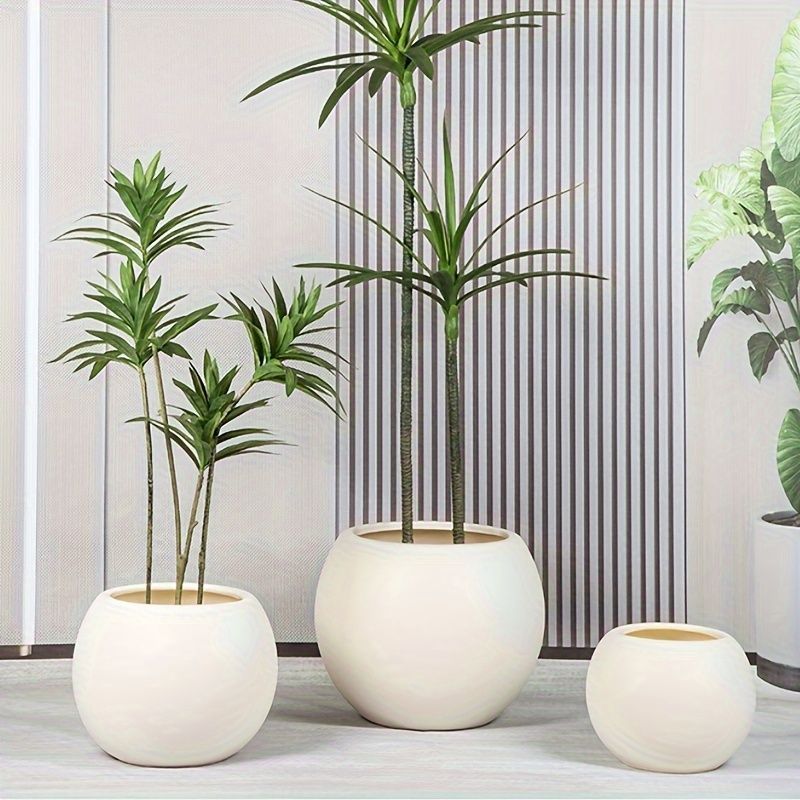 ガーデン 植木鉢 18×14 大型 大きい おしゃれ 軽い 北欧 花 小型 小 屋内 屋外 多肉 多肉植物 陶器 焼き物 現代的な丸型プラスチック製植木鉢 人工植物 大きな球形 模造岩植木鉢 観葉植物 植木 木 シンプル インテリア ホワイト 白