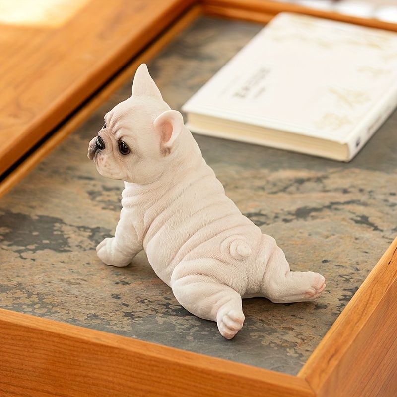 ミニチュア 犬 ブルドッグ 白 ホワイト リアル 置物 17.5cm 寝そべる