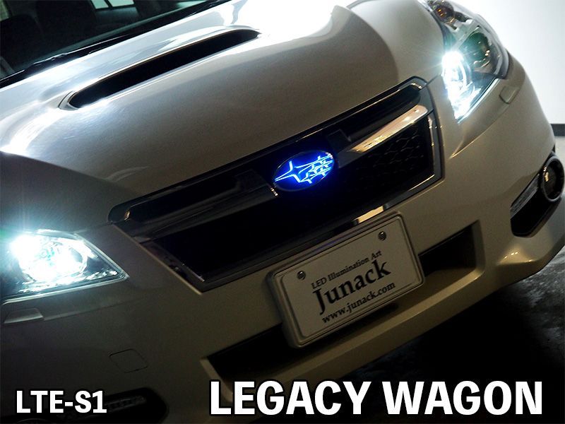 M s SUBARU レガシィワゴン BP5 BPE アプライドD-F型 2006.05-2009.04 Junack フロント LEDトランスエンブレム スリムライン ブルー ジュナック パーツ 部品 光る LTE-S1 要在庫 BRIGHTFACE_UK