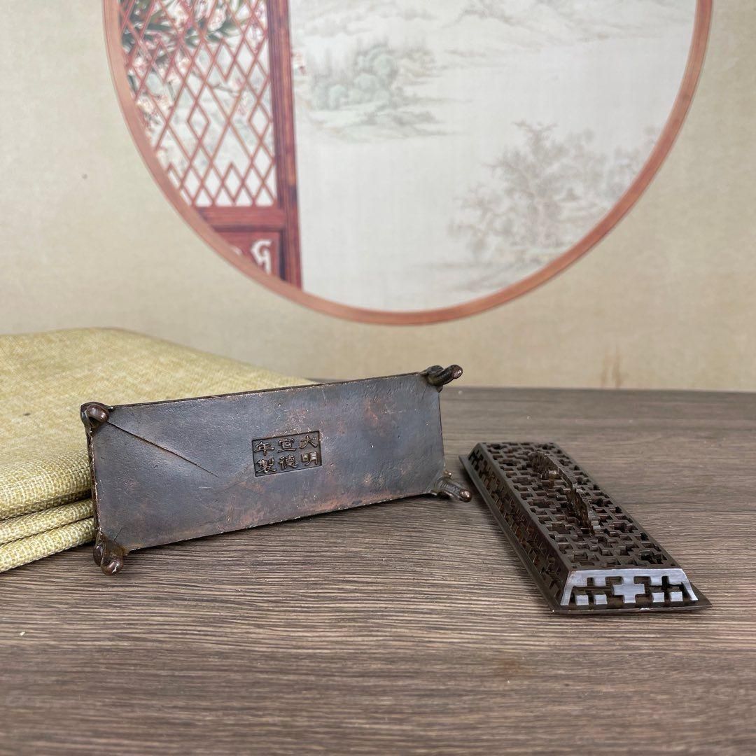銅器 宣徳四象足臥式香炉 茶道香炉 香道具 装飾品 工芸品 置物