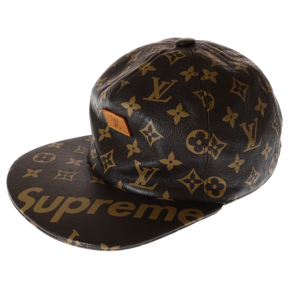 SUPREME シュプリーム 17AW× Louis Vuitton LV 5-Panel Hat ルイヴィトン LV5パネルキャップ 総柄ロゴ モノグラム 帽子 レザーストラップバックキャップ ブラウン MP1879