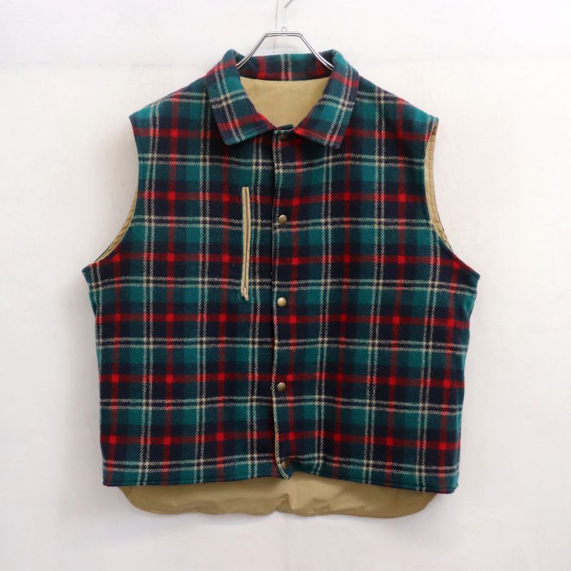 70s USA製 vintage WOOLRICH リバーシブル B面チェック柄 ベスト