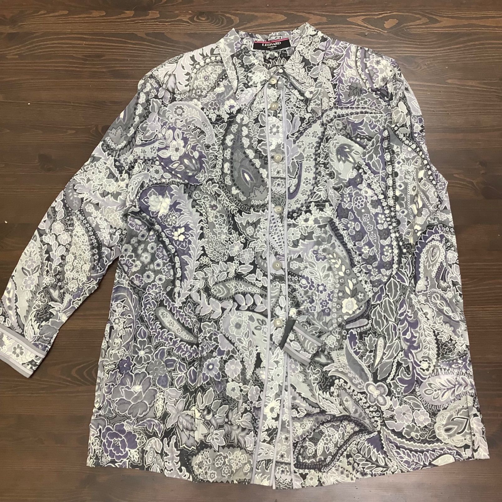 LEONARD レオナール　総柄シャツ　シースルーワイシャツ　ジャケット　11R