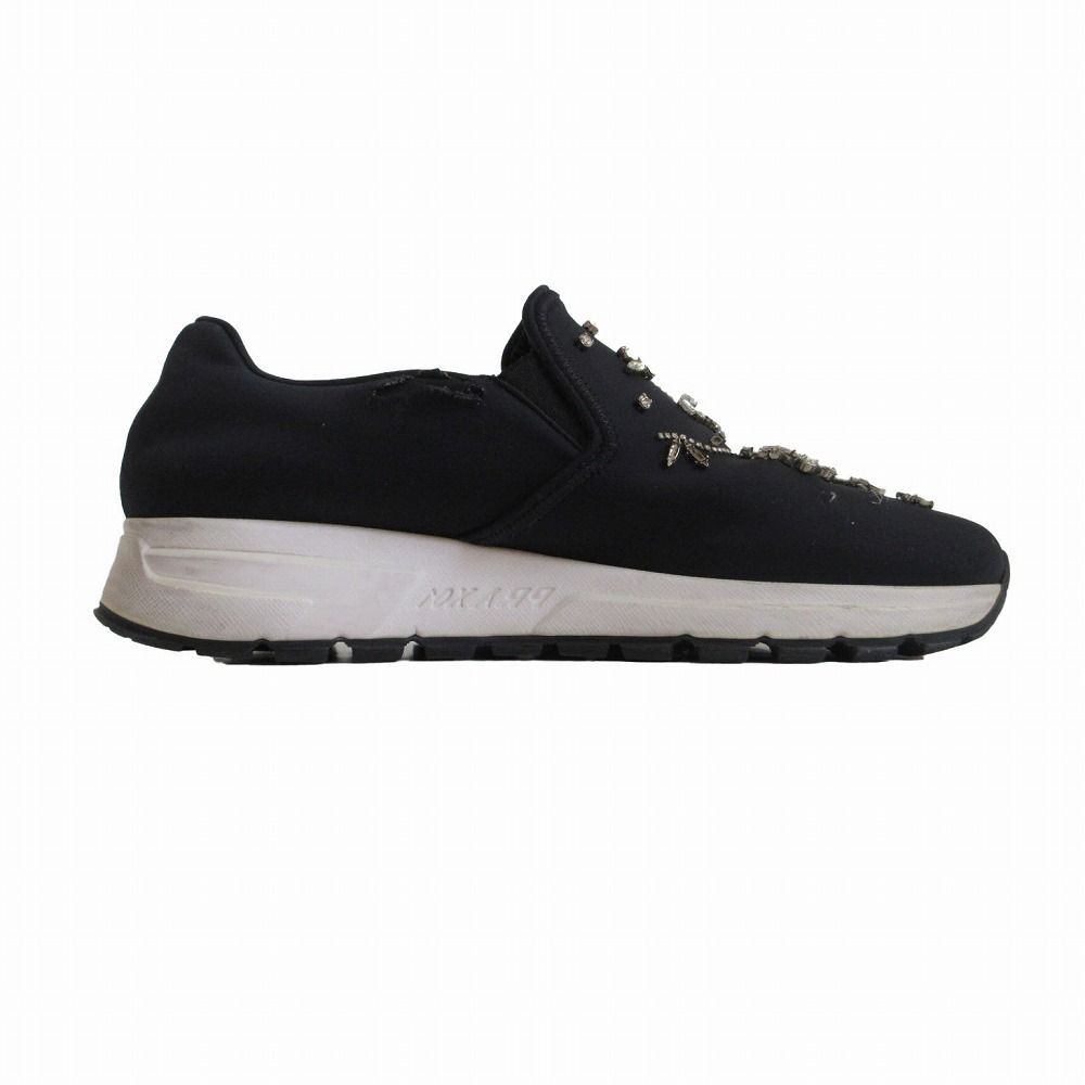 PRADA スリッポン　25cm PRADA プラダ ビジュー装飾 スリッポンシューズ ブラック サイズ