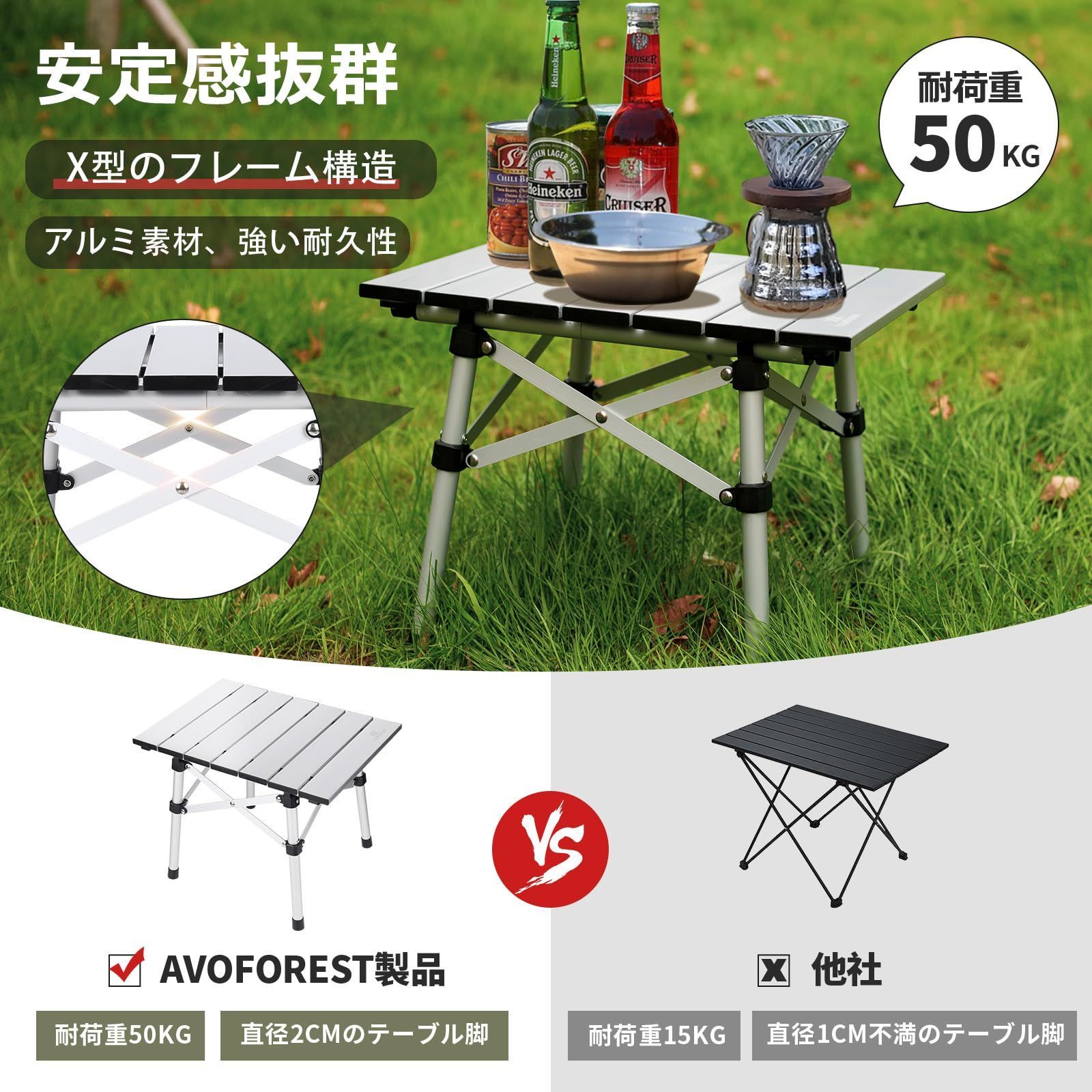 人気商品】BBQ ハイキング アウトドア アウトドア ピクニック キャンプテーブル キャンプテーブル ロールテーブル 折りたたみ式 専用収納袋付き  耐荷重50kg 軽量 組み立て簡単 コンパクト アルミ テーブル AVOFOREST - メルカリ