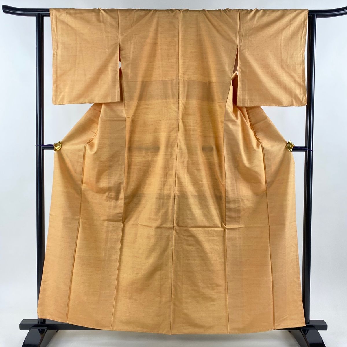 紬 身丈160cm 裄丈62cm S 袷 新田秀次 落款 曙 紅花染 オレンジ 正絹