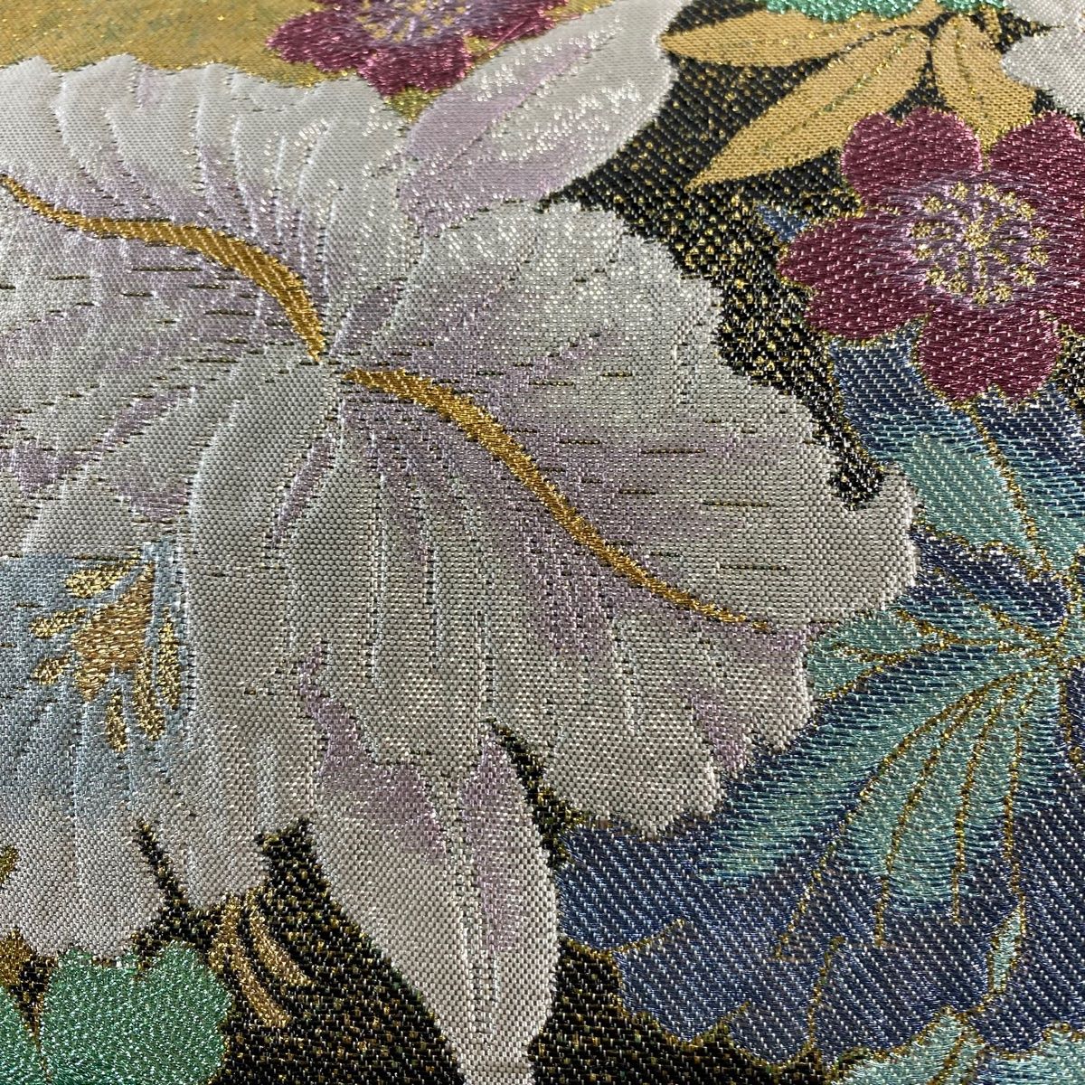 袋帯 秀品 草花 桜 金銀彩 ぼかし 金色 六通 正絹