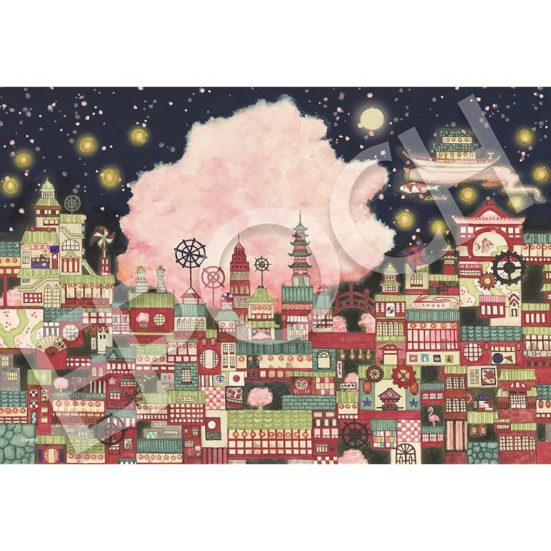 エポック社 1053スーパースモールピース ジグソーパズル イラスト/アート 西村典子 夜桜幻楼 (26×38cm) 31-525 のり付き ヘラ付き 点数券付き EPOCH