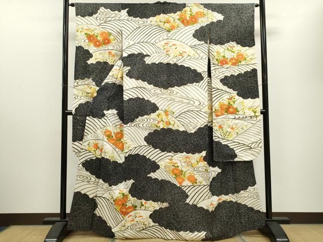 平和屋着物●極上　振袖　駒刺繍　雲取り草花文　金彩　正絹　逸品　AAAT3149np 平和屋着物○極上 振袖 駒刺繍 雲取り草花文 金彩 正絹 逸品 AAAT3149np