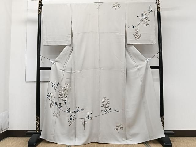 平和屋着物○訪問着 単衣 紬地 草花文 暈し染め 金彩