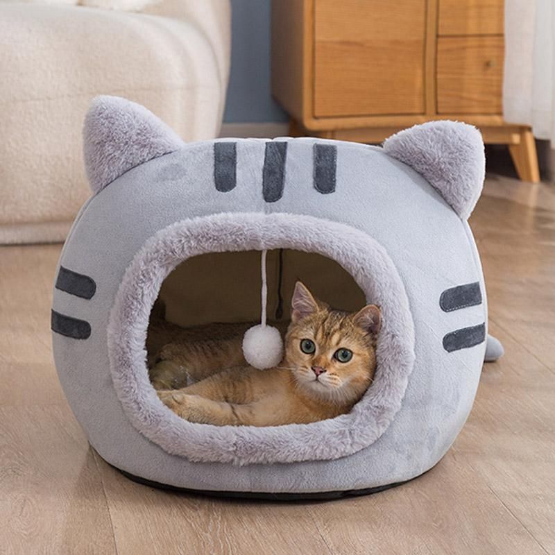 冬 ドーム型 ペットベッド 猫用品 ネコ耳付 猫 ベッド 犬ベッド ペットハウス L 約50x50x36cmさ対策 保温 防寒 犬猫兼用 小型犬 猫ベッド 洗える 寝床mengshu01