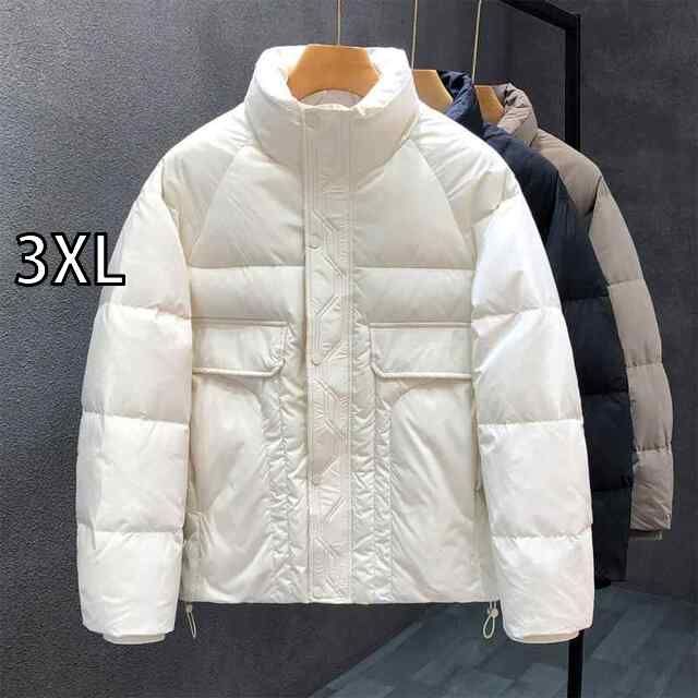 [3XL]秋冬 コーデ メンズ 服 シンプル ファッション オシャレ 大人 かっこいい 大きいサイズ ストリート 紳士服 ウエスタン 白 スタンドカラー ダウン ジャケット 厚手 コート