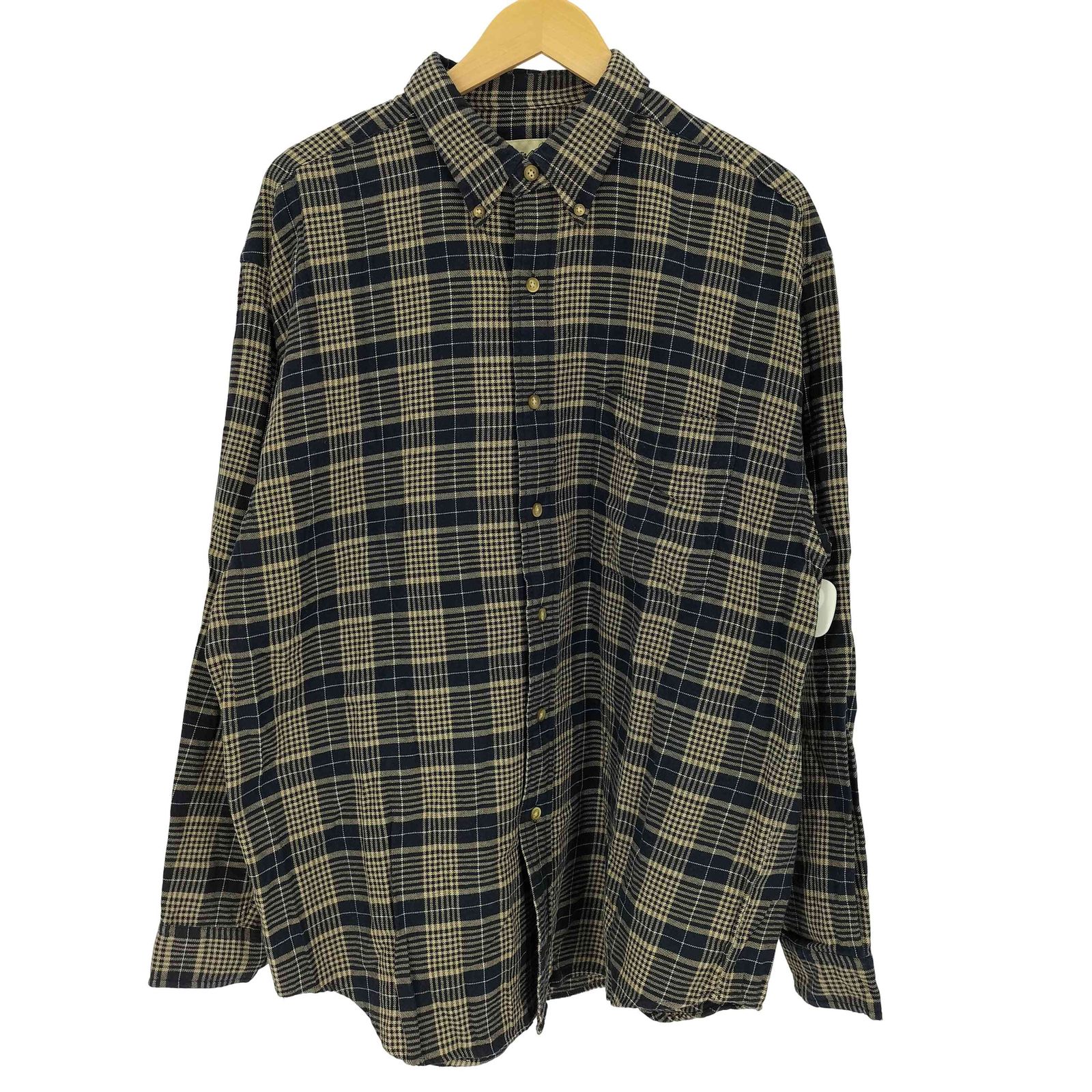 90s 美品 エディーバウアー オールドアメリカン 総柄シャツ カーキ XL 90's Eddie Bauer 総柄 ボタンダウンシャツ 