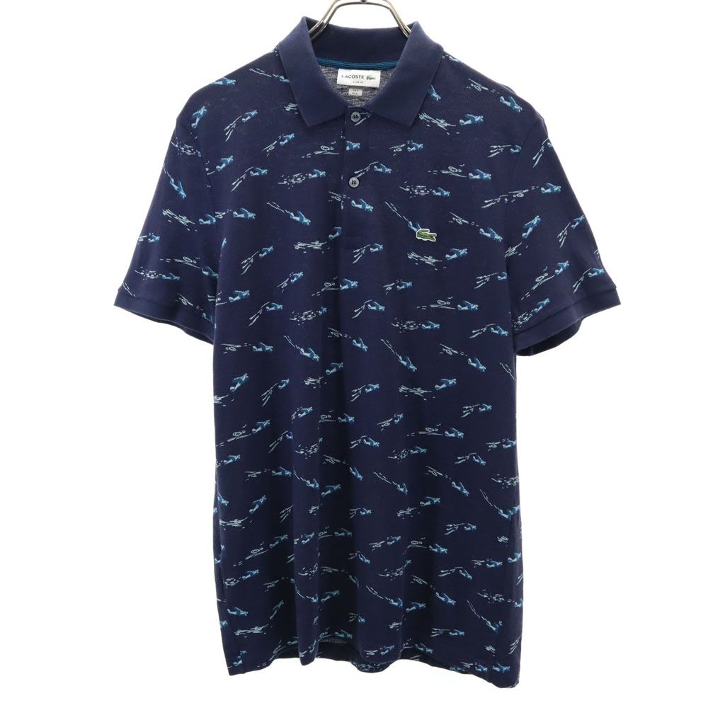 ラコステ リネンブレンド 半袖 ポロシャツ 5 ネイビー LACOSTE SLIM FIT メンズ