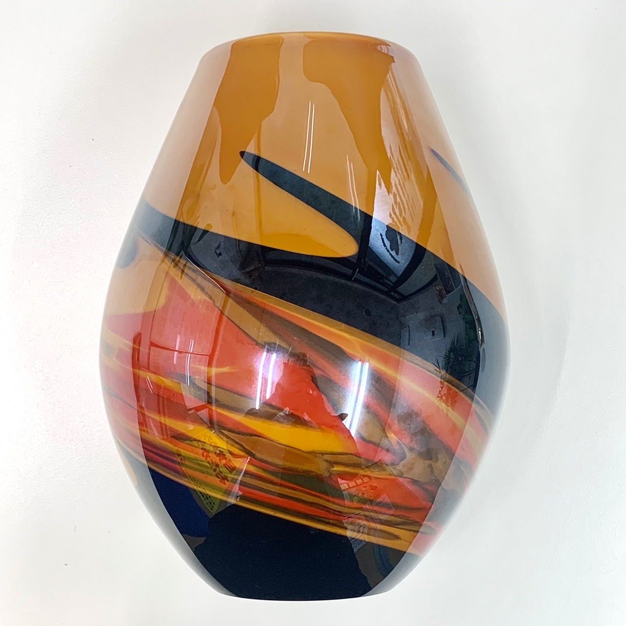 岩津アートガラス　花瓶　レトロ　マーブル　IWATSU GLASS ヴィンテージ 岩津アートガラス 花瓶 レトロ マーブル IWATSU GLASS