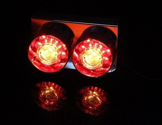 小 中型トラック用 LED 2連 丸型ロケット テールランプ レッド クリア 24V FFCRYSTALESIA_COM