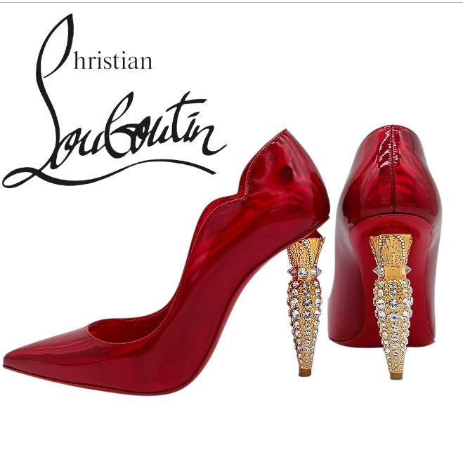 Christian Louboutin クリスチャン ルブタン リップストラス パンプス スタッズ レッド 赤 35 22cm 小さいサイズ