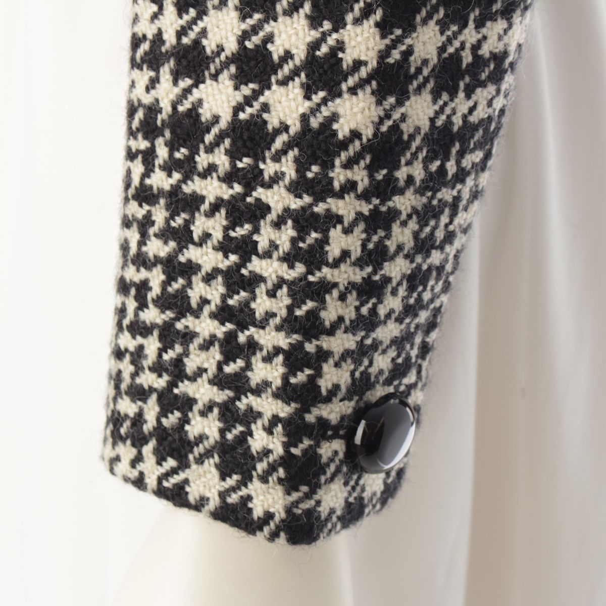 セリーヌ 24AW ウール×ナイロン グレンチェック ツイード ノーカラー