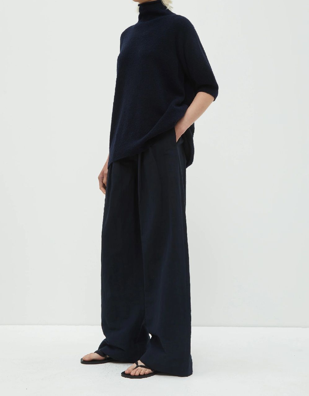 christian wijnants 25ss PRELAH LONG WIDE LEG PANTS ワイドレッグ パンツ リネン混 ネイビー クリスチャンワイナンツ