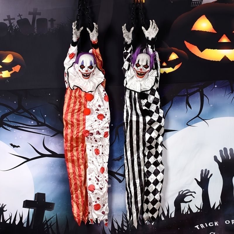 オブジェ ピエロ ホラー 吊り下げ 音が鳴る インテリア 置物 ハロウィン ハロウィーン イベント パーティ 装飾 お化け屋敷 黒 レッド 4-7