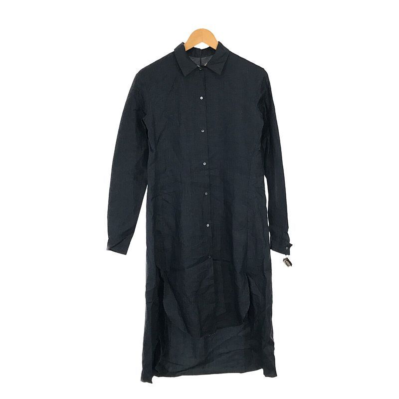 【美品】  m.a+ / エムエークロス | オイルド リネン インディゴ染め ロング シャツ コート | 38 | BLUE | レディース m.a+ / エムエークロス | オイルド リネン インディゴ染め ロング