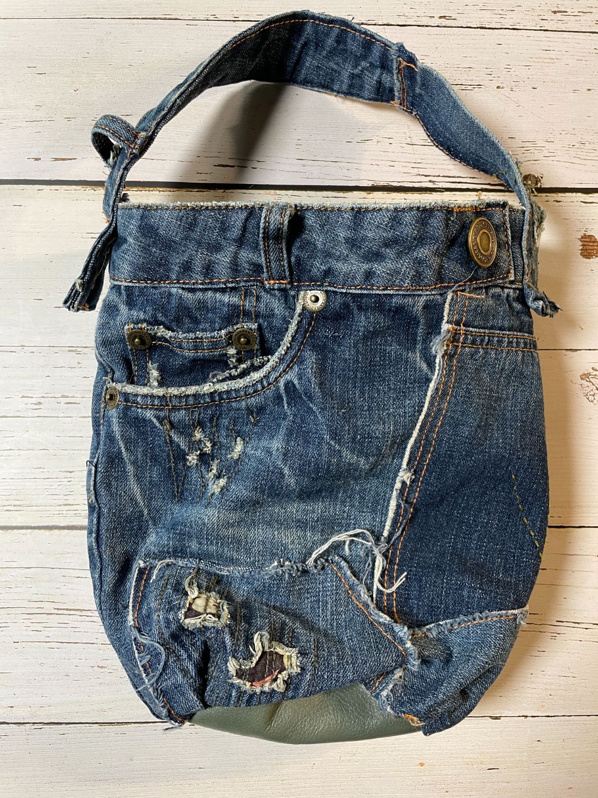 リメイクデニムバッグ 渋ブルー和柄パッチbag-0004 トートバッグ