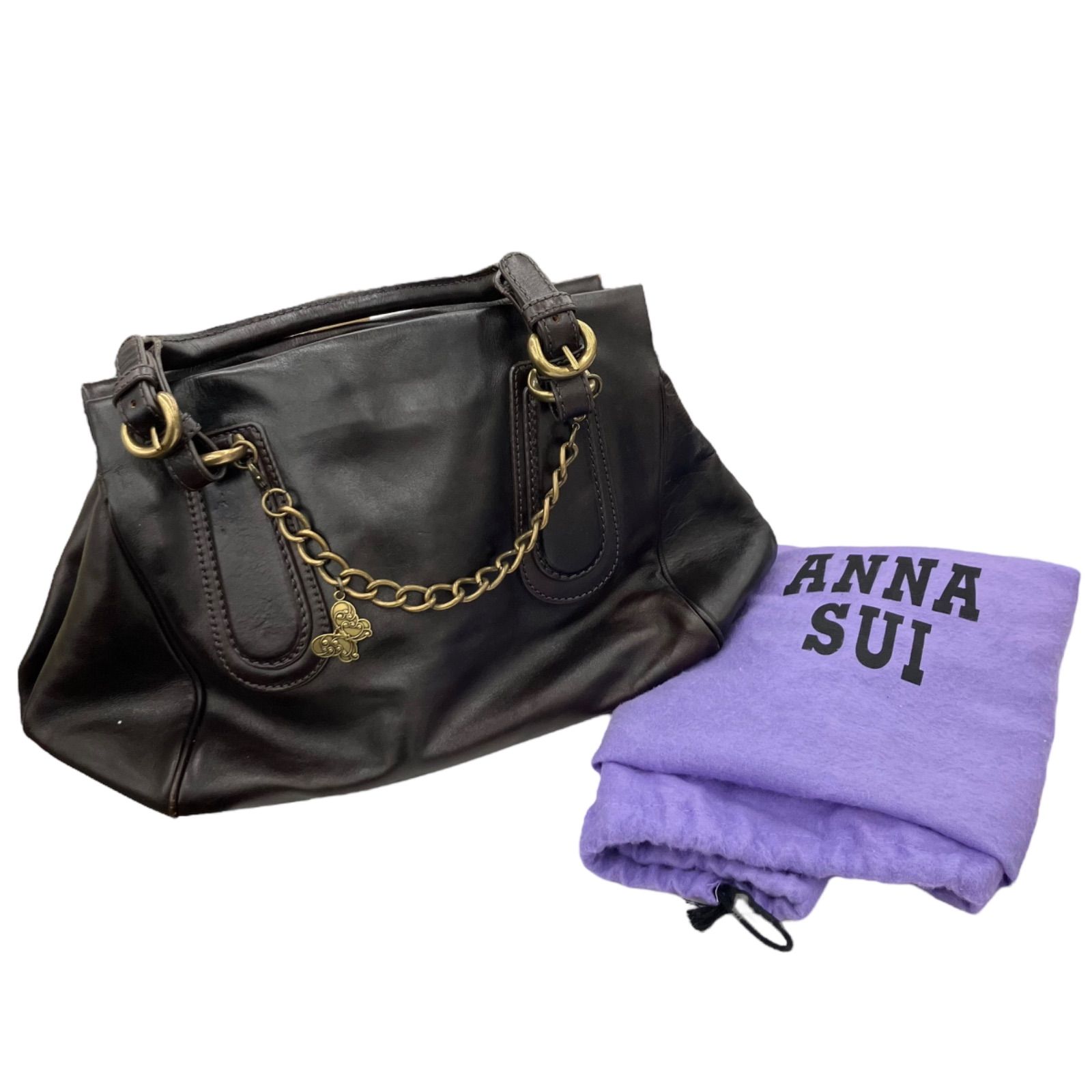 186001 ANNA SUI レザー ハンドバッグ ブラウン バタフライ 186001 ANNA SUI レザー ハンドバッグ ブラウン バタフライ