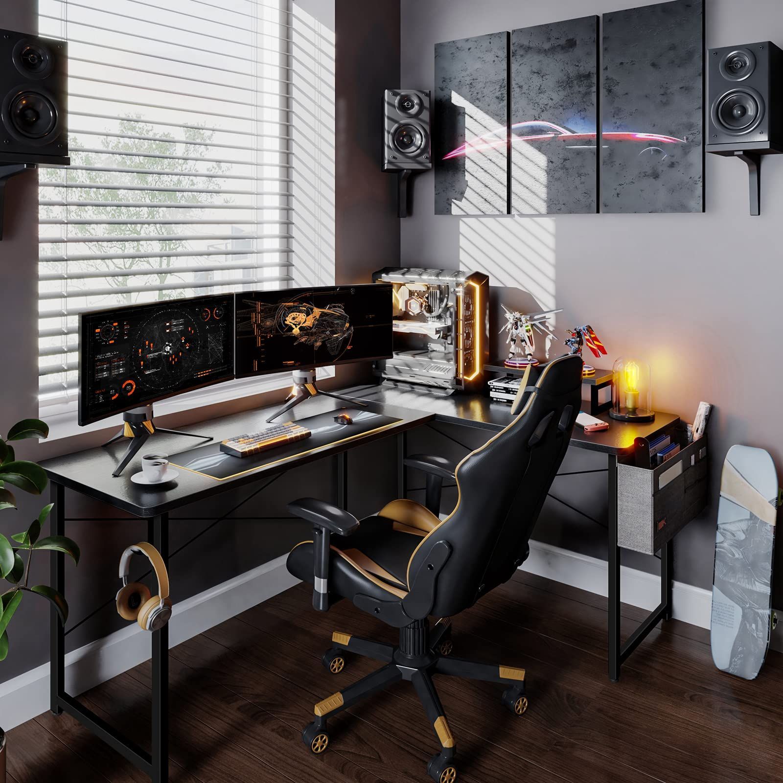 上品な 在庫 デスク 机 pcデスク 収納袋付き 幅146cm×奥行120cm コーナーデスク L字型 オフィスデスク ゲーミングデスク 在宅勤務 パソコンデスク 書斎 l字デスク 組立簡単 ODK ブラック