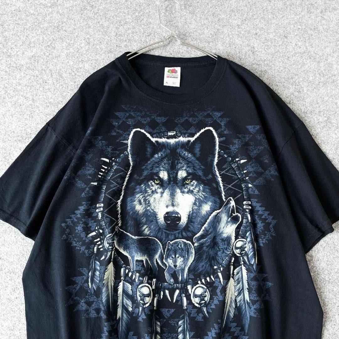 フルーツオブザルーム】狼 オオカミ BIGプリント ルーズ 黒 Tシャツ XL - メルカリ