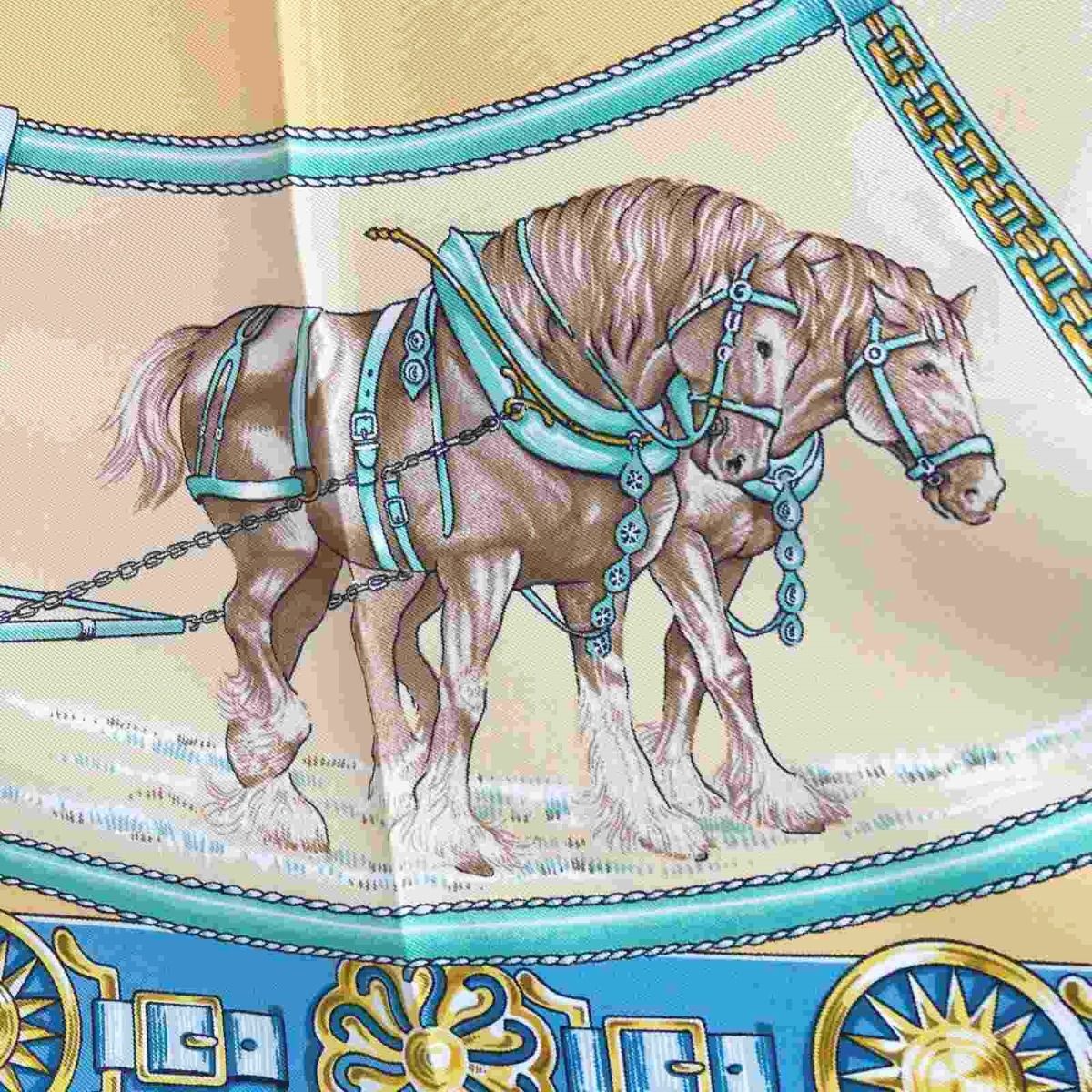 HERMES エルメス カレ90 CHEVAUX DE TRAIT 輓馬 シルクスカーフ ライトブルー系 シルク100％ メルカリShops