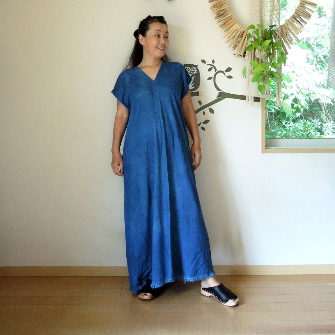 asana HEMP テロテロ 貫頭衣 ロング ワンピース 草木染めライトインディゴ