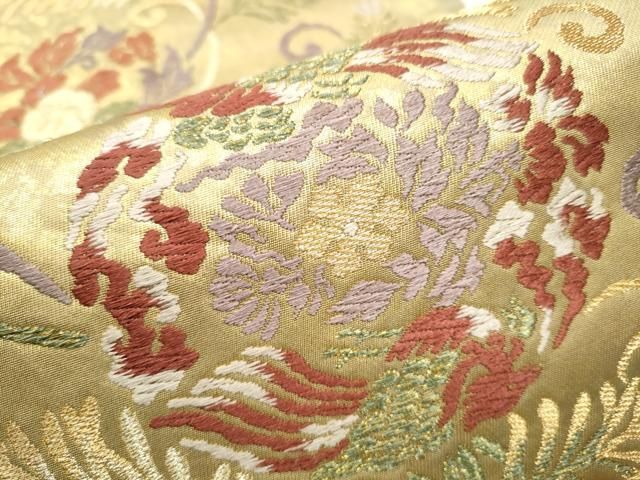 平和屋着物○六通柄袋帯 花唐草文 金糸 引箔 正絹 逸品 CAAX1413hy